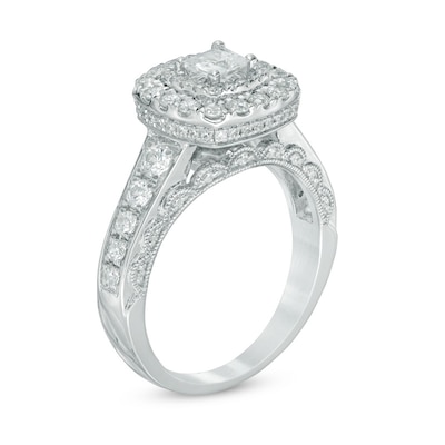 1.25 CT. T.W. Canadian Certified Princess-Cut Diamond Double Frame Engagement Ring in 14K White Gold (I/I1)