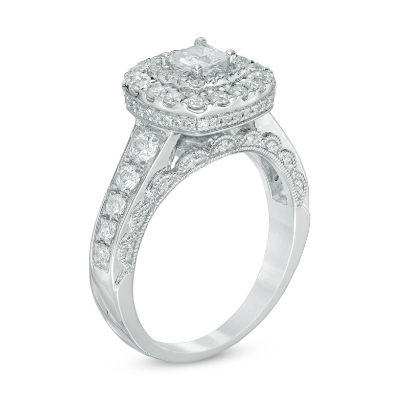 Main Image 2 of 1.25 CT. T.W. Canadian Certified Princess-Cut Diamond Double Frame Engagement Ring in 14K White Gold (I/I1)