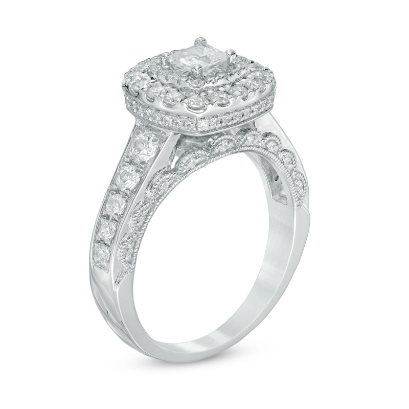 1.25 CT. T.W. Canadian Certified Princess-Cut Diamond Double Frame Engagement Ring in 14K White Gold (I/I1)