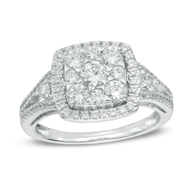 1.00 CT. T.W. Composite Diamond Square Frame Engagement Ring in 14K White Gold