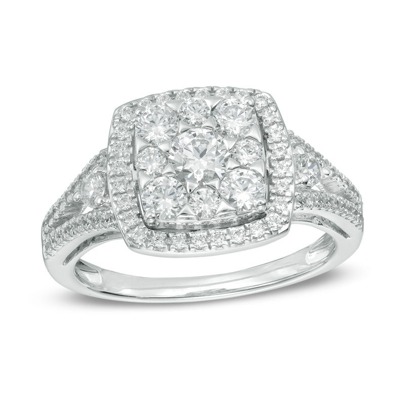 1.00 CT. T.W. Composite Diamond Square Frame Engagement Ring in 14K White Gold|Peoples Jewellers