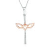 Thumbnail Image 0 of 0.16 CT. T.W. Diamond Winged Heart Cross Pendant in 10K Two-Tone Gold