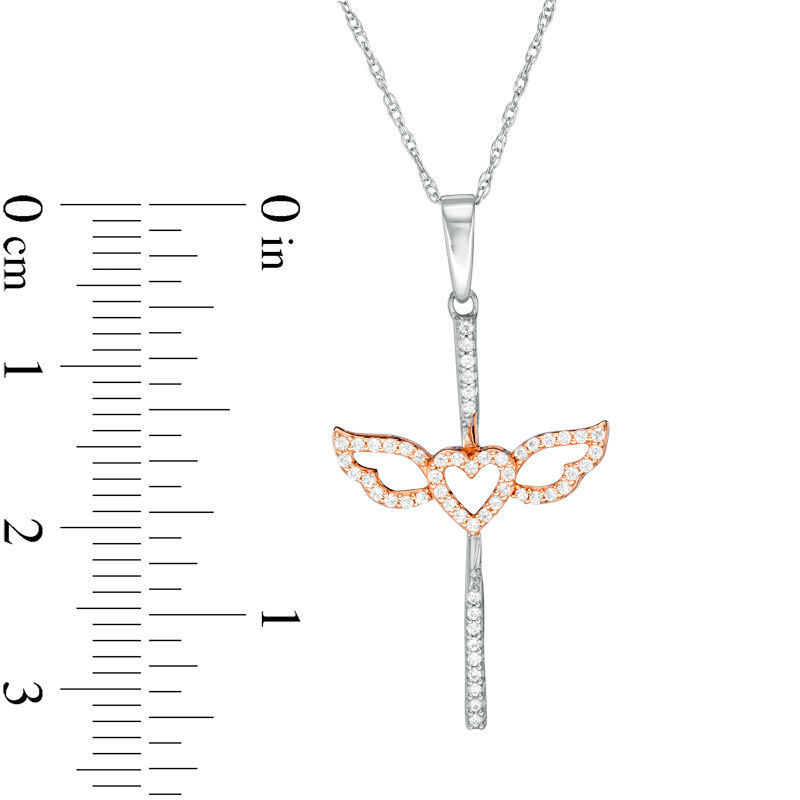 Main Image 2 of 0.16 CT. T.W. Diamond Winged Heart Cross Pendant in 10K Two-Tone Gold