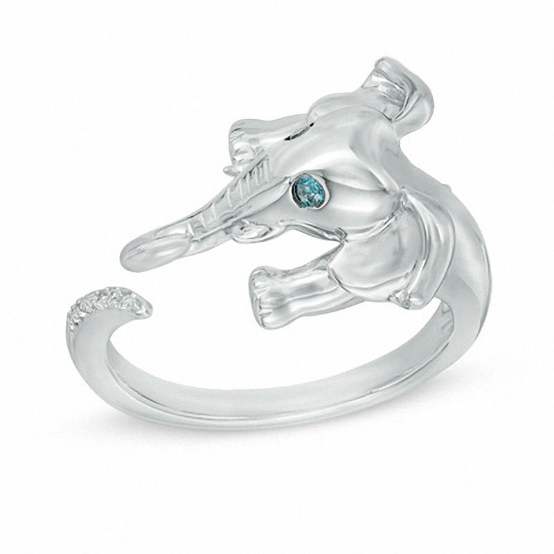 0.04 CT. T.W. Enhanced Blue and White Diamond Elephant Ring in Sterling Silver