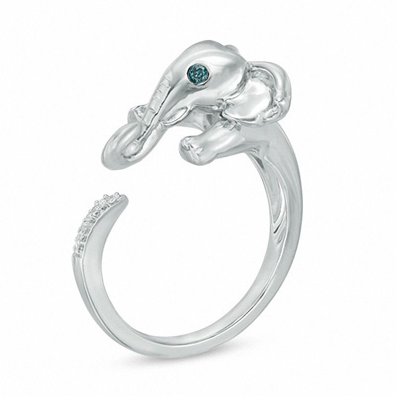 Main Image 2 of 0.04 CT. T.W. Enhanced Blue and White Diamond Elephant Ring in Sterling Silver