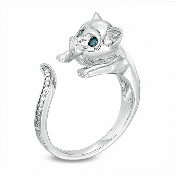 0.06 CT. T.W. Enhanced Blue and White Diamond Cat Ring in