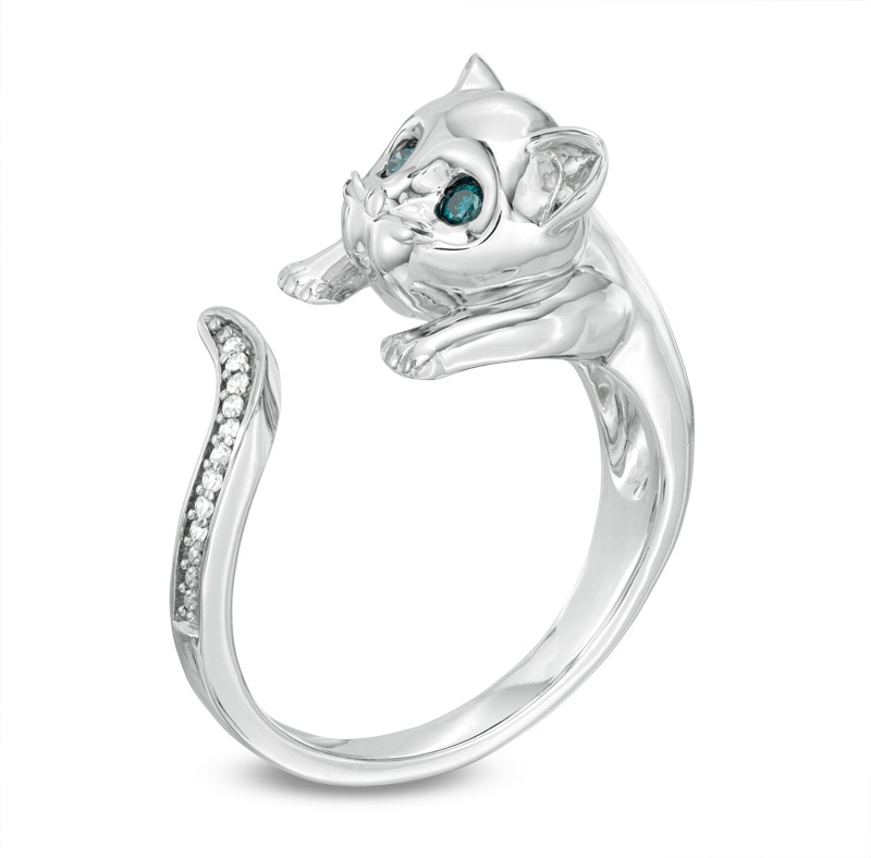 Main Image 2 of 0.06 CT. T.W. Enhanced Blue and White Diamond Cat Ring in Sterling Silver
