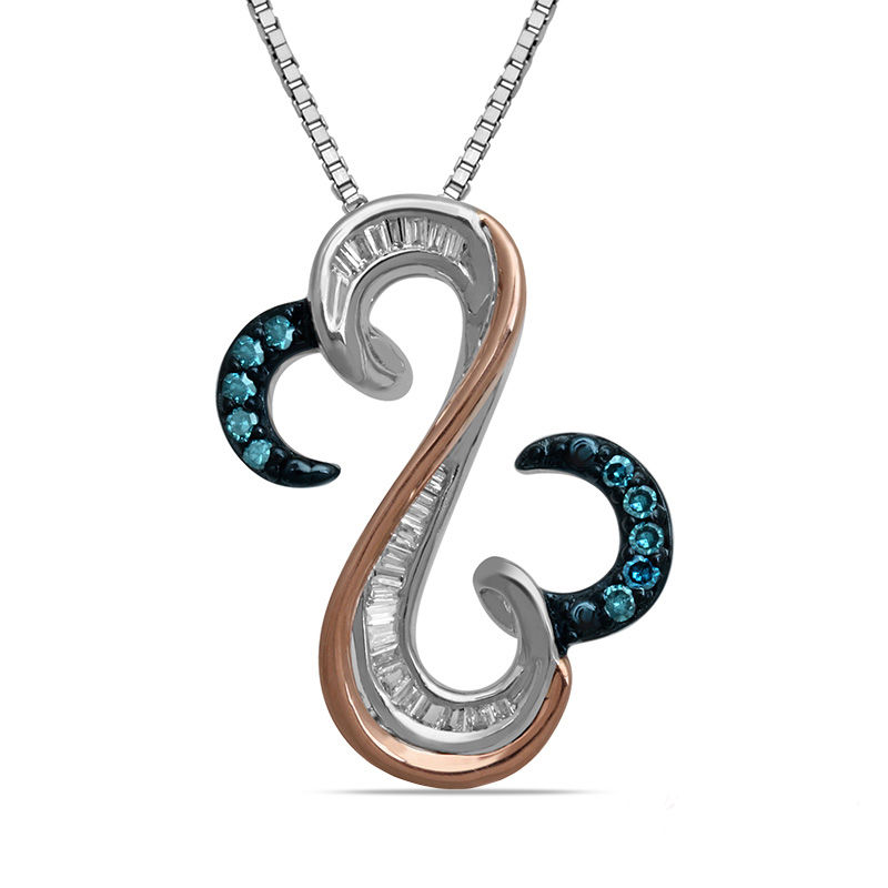 Open Hearts by Jane Seymour™ 0.20 CT. T.W. Blue and White Diamond Curly Pendant in Sterling Silver and 10K Gold