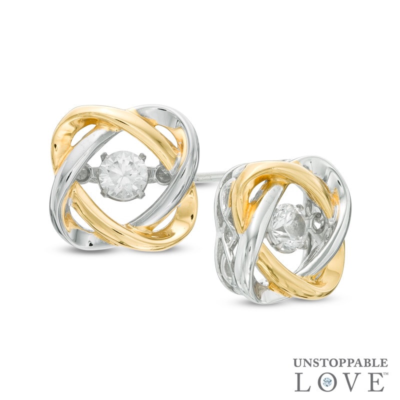 Unstoppable Love™ 3.5mm Lab-Created White Sapphire Orbit Stud Earrings in Sterling Silver and 14K Gold Plate