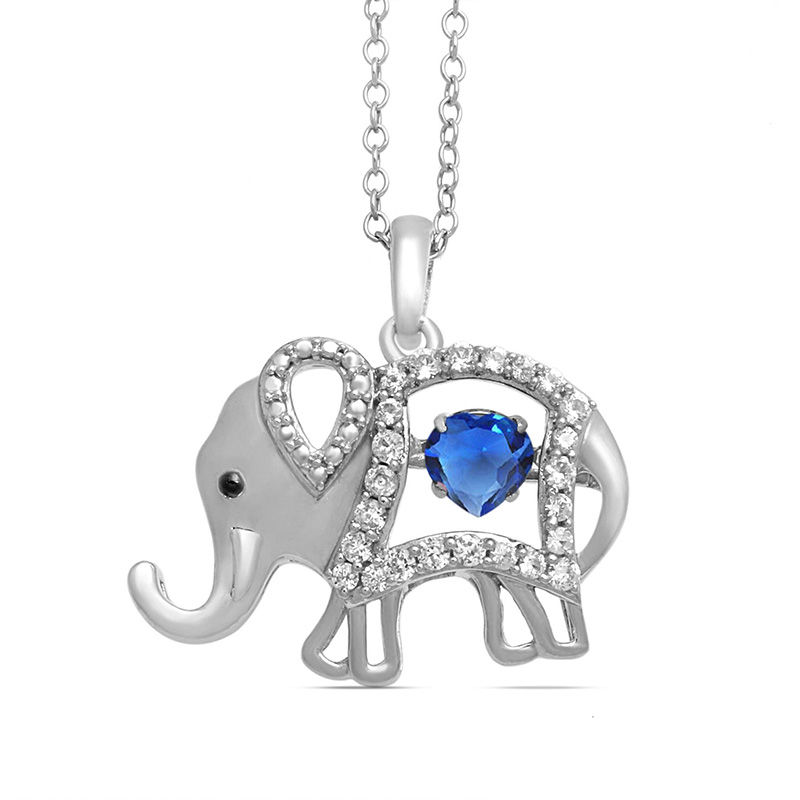 Unstoppable Loveâ¢ Heart-Shaped Lab-Created Blue Spinel and White Sapphire Elephant Pendant in Sterling Silver