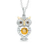 Thumbnail Image 0 of Unstoppable Love™ 5.0mm Citrine and Lab-Created White Sapphire Owl Pendant in Sterling Silver and 14K Gold Plate
