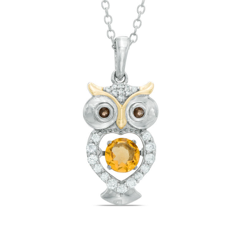 Unstoppable Love™ 5.0mm Citrine and Lab-Created White Sapphire Owl Pendant in Sterling Silver and 14K Gold Plate