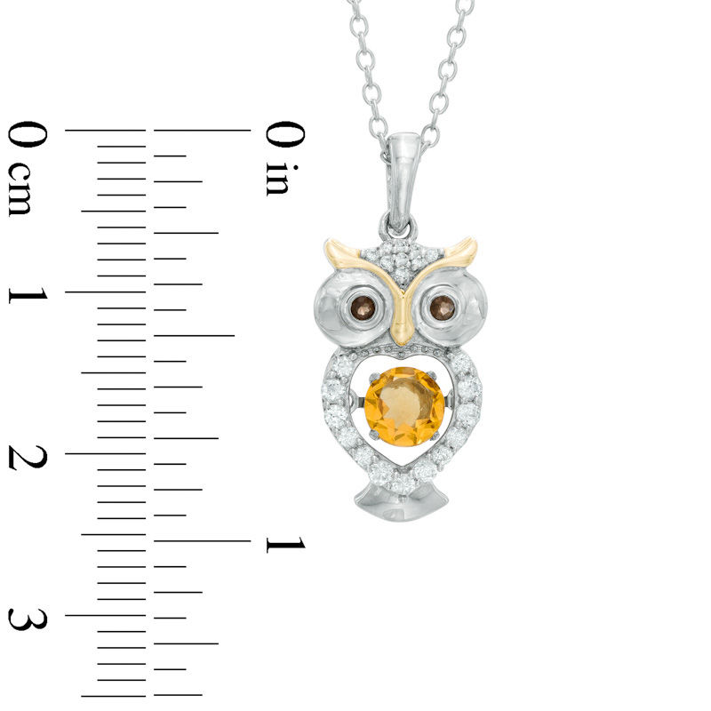 Unstoppable Love™ 5.0mm Citrine and Lab-Created White Sapphire Owl Pendant in Sterling Silver and 14K Gold Plate