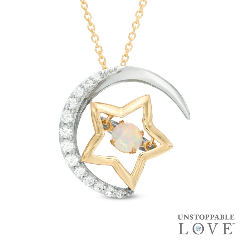 Unstoppable Love™ Lab-Created Opal and White Sapphire Moon and Star Pendant in Sterling Silver and 14K Gold Plate|Peoples Jewellers