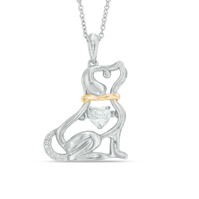 Unstoppable Loveâ¢ 4.0mm Heart-Shaped Lab-Created White Sapphire Dog Pendant in Sterling Silver and 14K Gold Plate
