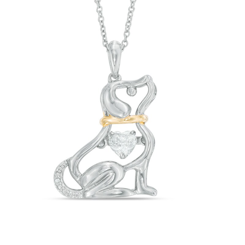 Main Image 1 of Unstoppable Love™ 4.0mm Heart-Shaped Lab-Created White Sapphire Dog Pendant in Sterling Silver and 14K Gold Plate
