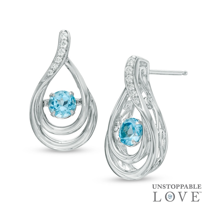 Unstoppable Love™ 4.5mm Swiss Blue Topaz and Lab-Created White Sapphire Teardrop Earrings in Sterling Silver|Peoples Jewellers