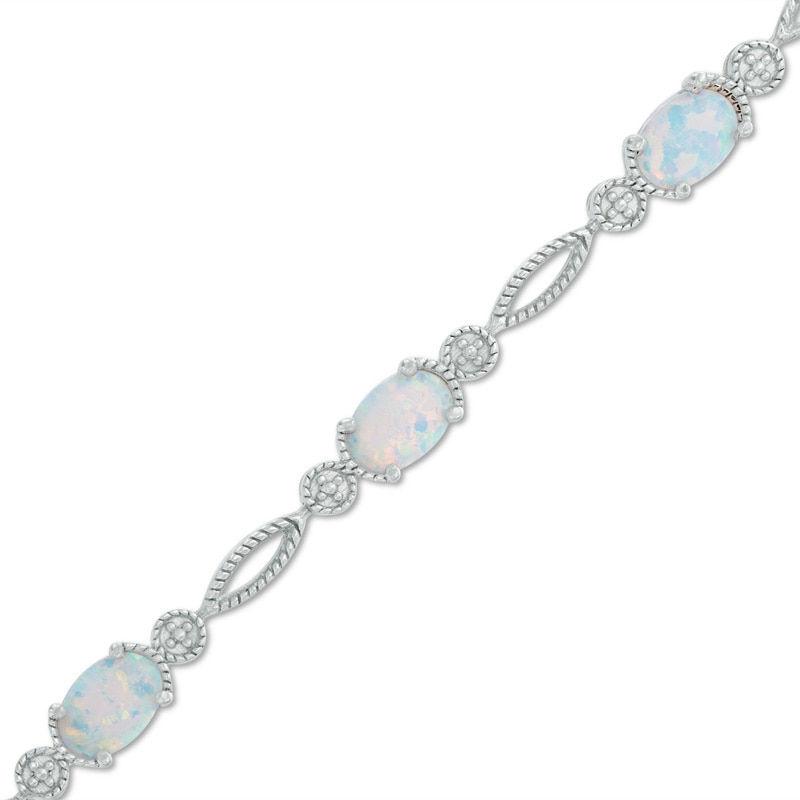 Oval Lab-Created Opal Rope Bracelet in Sterling Silver - 7.5"
