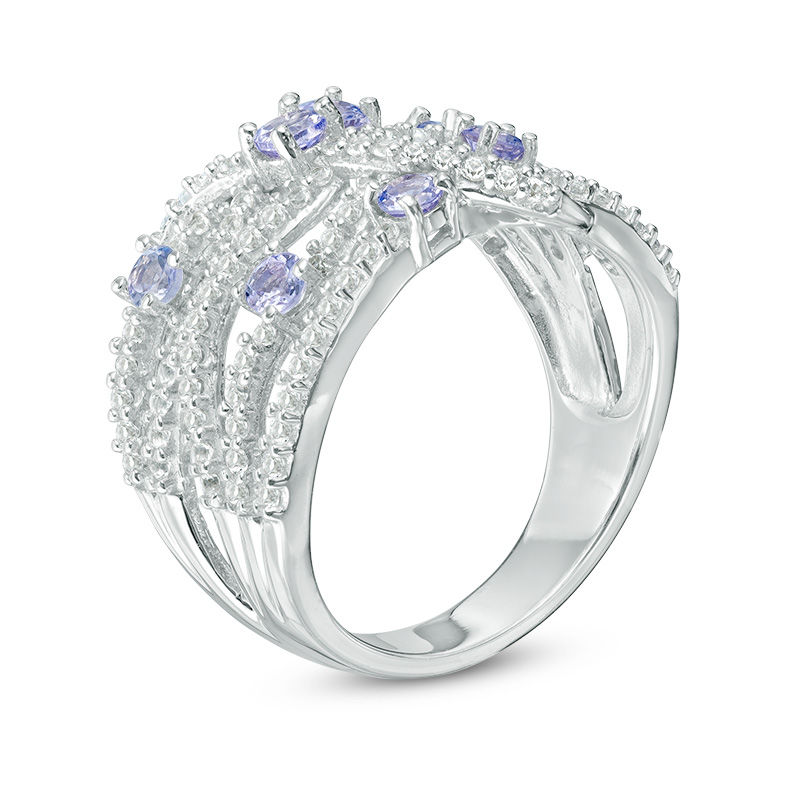 Tanzanite and Lab-Created White Sapphire Wavy Orbit Ring in Sterling Silver