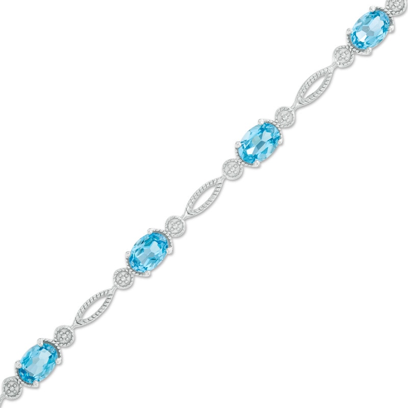 Oval Swiss Blue Topaz Rope Bracelet in Sterling Silver - 7.5"|Peoples Jewellers
