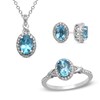 Thumbnail Image 0 of Oval Swiss Blue Topaz and Lab-Created White Sapphire Frame Pendant, Earrings and Ring Set in Sterling Silver