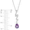 Thumbnail Image 1 of Pear-Shaped Amethyst and Lab-Created White Sapphire Ribbon Pendant and Earrings Set in Sterling Silver
