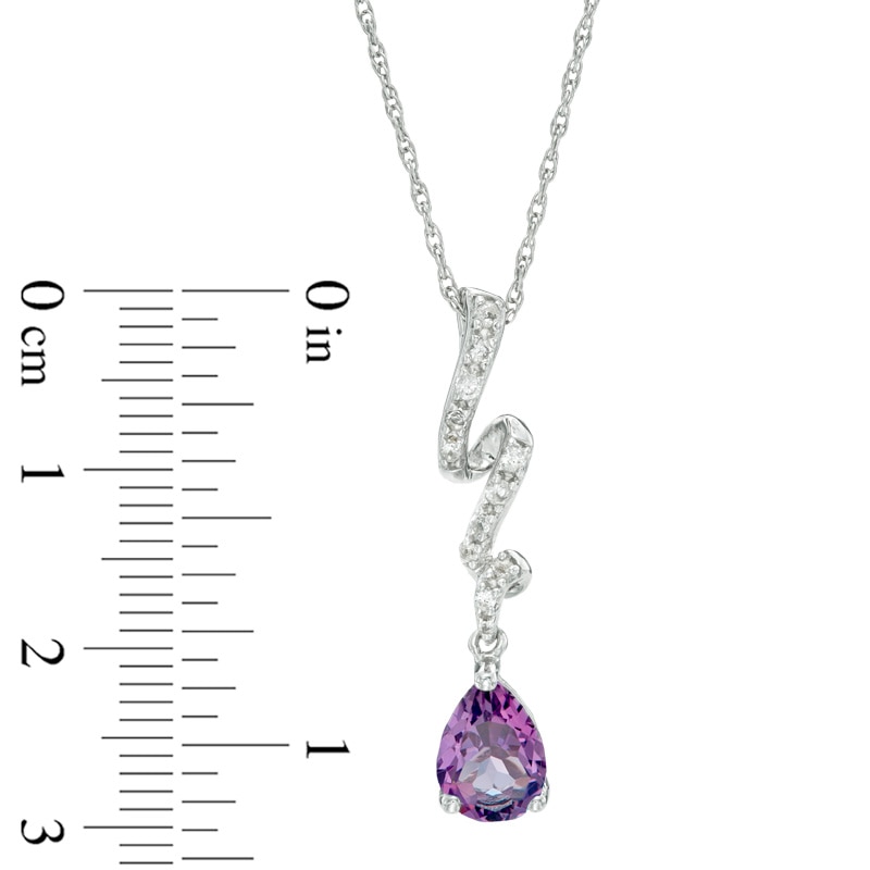 Pear-Shaped Amethyst and Lab-Created White Sapphire Ribbon Pendant and Earrings Set in Sterling Silver