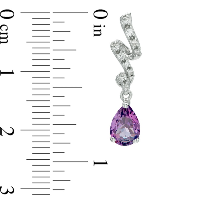 Pear-Shaped Amethyst and Lab-Created White Sapphire Ribbon Pendant and Earrings Set in Sterling Silver