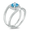Thumbnail Image 1 of 6.0mm Cushion-Cut Blue Topaz and Lab-Created White Sapphire Frame Split Shank Ring in Sterling Silver