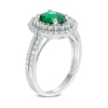 Thumbnail Image 2 of Oval Lab-Created Emerald and White Sapphire Frame Double Row Ring in Sterling Silver