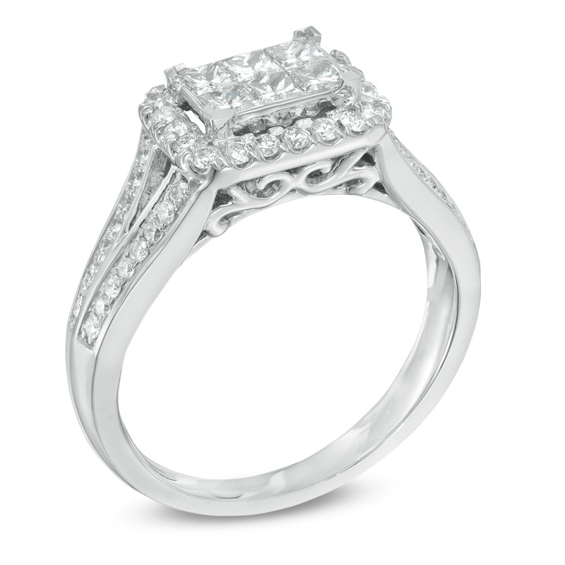 1.00 CT. T.W. Princess-Cut Composite Diamond Frame Split Shank Engagement Ring in 10K White Gold