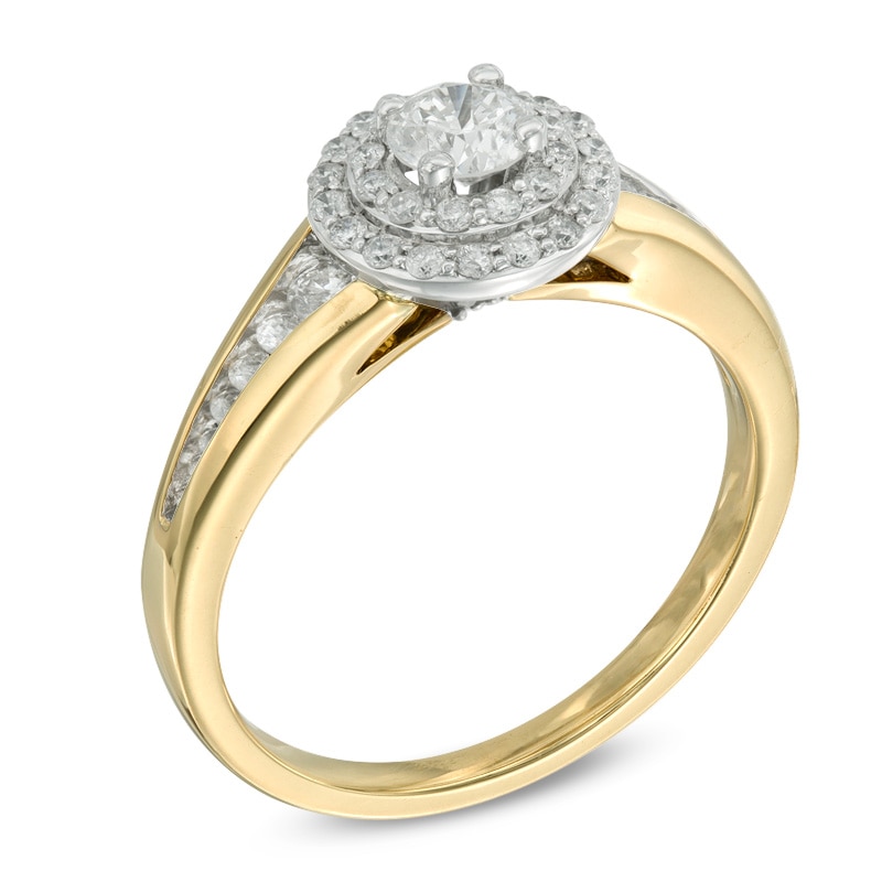 0.76 CT. T.W. Certified Canadian Diamond Double Frame Engagement Ring in 14K Gold (I/I2)