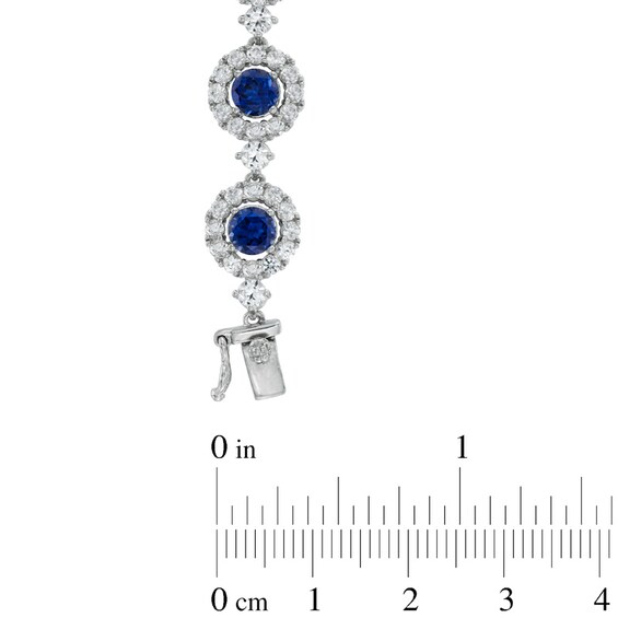 5.0mm Lab-Created Blue and White Sapphire Frame Bracelet in Sterling Silver - 7.25"