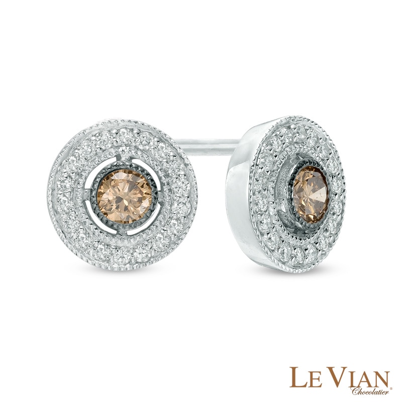 Le Vian Chocolate Diamonds® 0.43 CT. T.W. Diamond Frame Vintage-Style Stud Earrings in 14K Vanilla Gold®