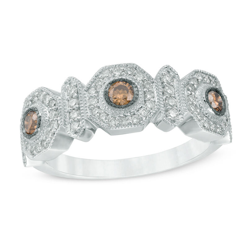 Le Vian Chocolate DiamondsÂ® 0.46 CT. T.W. Diamond Frame Three Stone Vintage-Style Ring in 14K Vanilla GoldÂ®