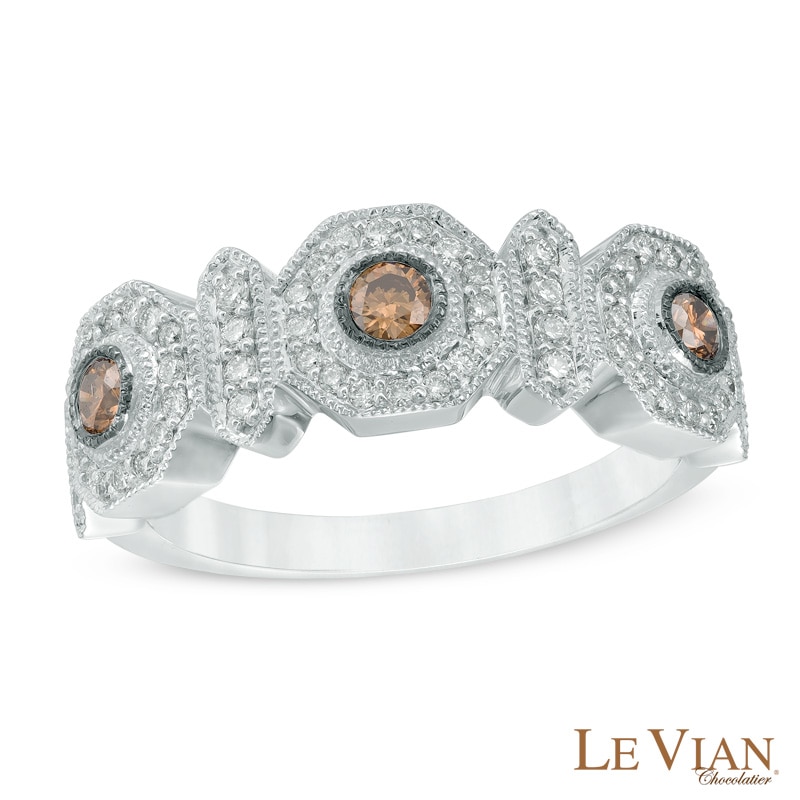 Le Vian Chocolate Diamonds® 0.46 CT. T.W. Diamond Frame Three Stone Vintage-Style Ring in 14K Vanilla Gold®