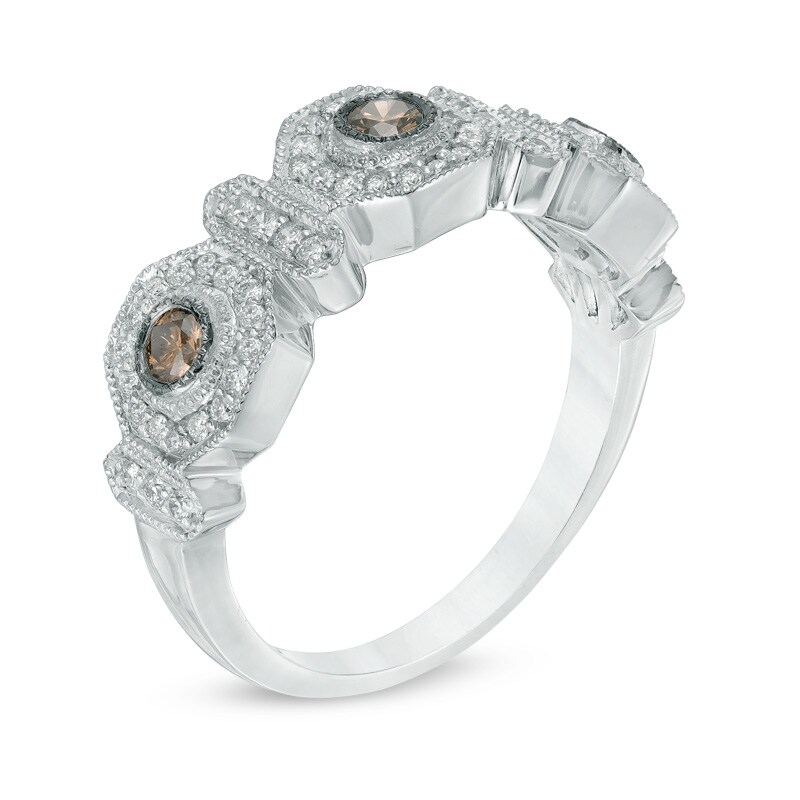 Main Image 2 of Le Vian Chocolate Diamonds® 0.46 CT. T.W. Diamond Frame Three Stone Vintage-Style Ring in 14K Vanilla Gold®