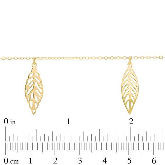 Fancy Dangling Leaf Station Necklace in 10K Gold