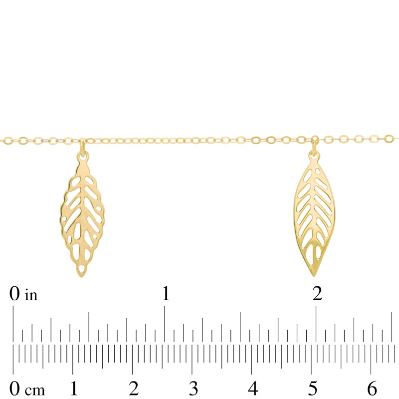 Fancy Dangling Leaf Station Necklace in 10K Gold