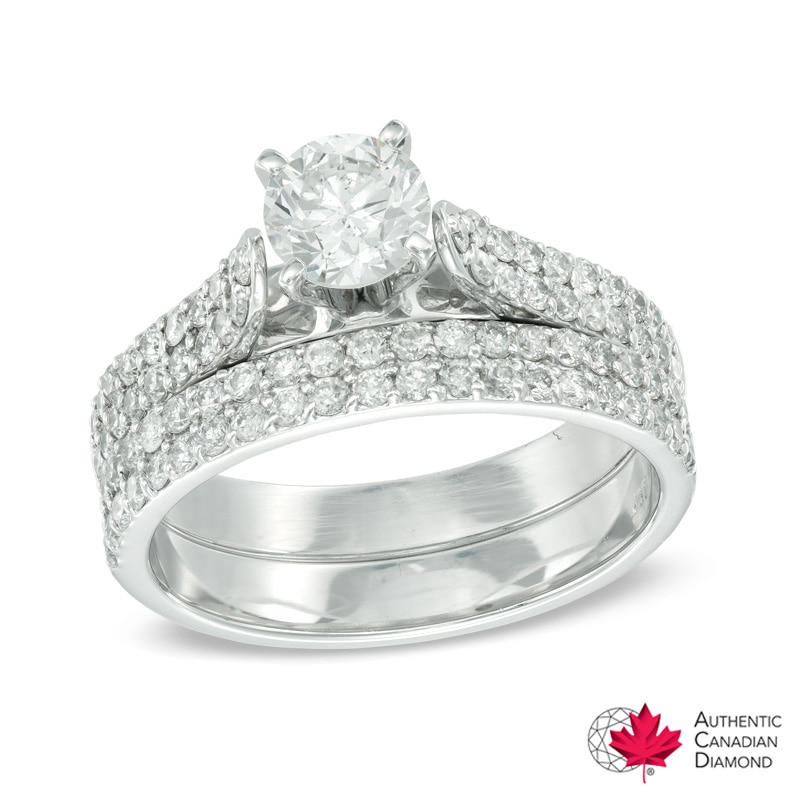 1.45 CT. T.W. Certified Canadian Diamond Bridal Set in 14K White Gold (I/I2)|Peoples Jewellers