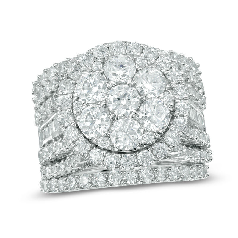 5.00 CT. T.W. Composite Diamond Frame Multi-Row Three Piece Bridal Set in 14K White Gold