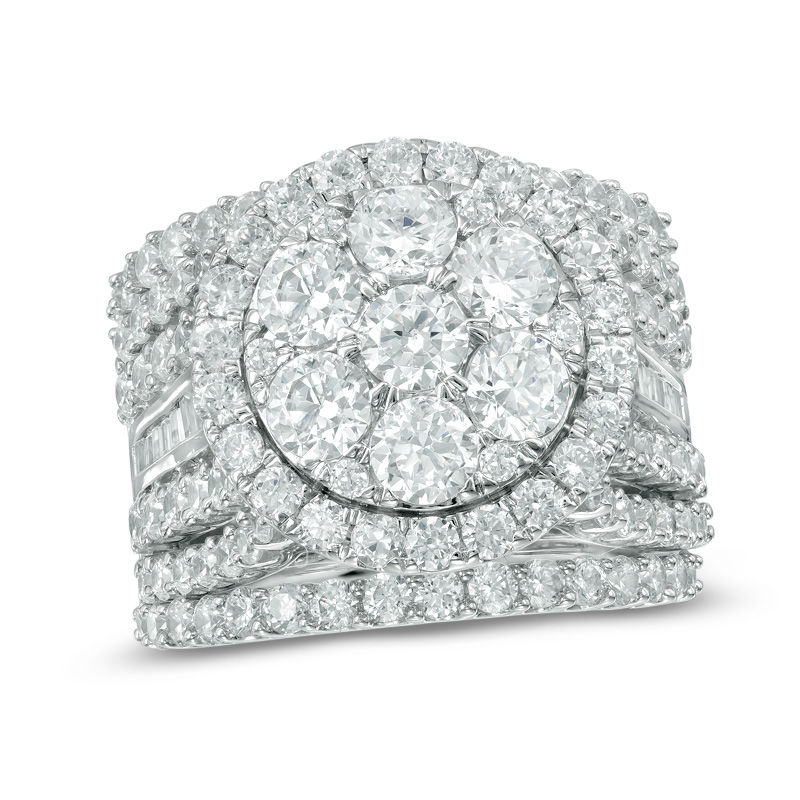 Main Image 1 of 5.00 CT. T.W. Composite Diamond Frame Multi-Row Three Piece Bridal Set in 14K White Gold