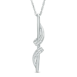 Diamond Accent Ribbon Wrapped Linear Bar Pendant in 10K White Gold