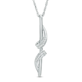 Diamond Accent Ribbon Wrapped Linear Bar Pendant in 10K White Gold