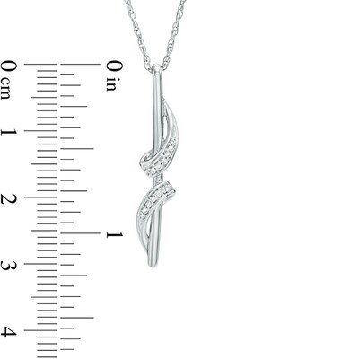 Diamond Accent Ribbon Wrapped Linear Bar Pendant in 10K White Gold
