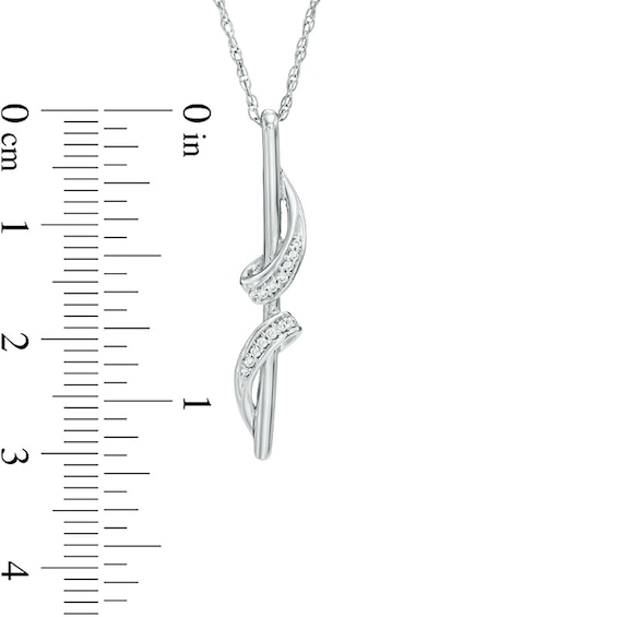 Diamond Accent Ribbon Wrapped Linear Bar Pendant in 10K White Gold