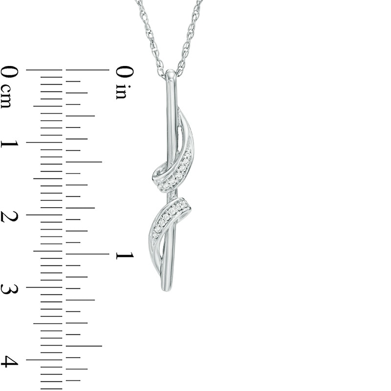 Diamond Accent Ribbon Wrapped Linear Bar Pendant in 10K White Gold