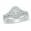 Thumbnail Image 1 of 0.50 CT. T.W. Diamond Oval Frame Loose Braid Bridal Set In 10K White Gold