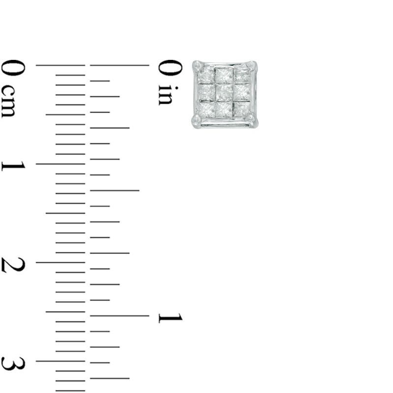 Main Image 2 of 1.00 CT. T.W. Princess-Cut Composite Diamond Stud Earrings in 10K White Gold