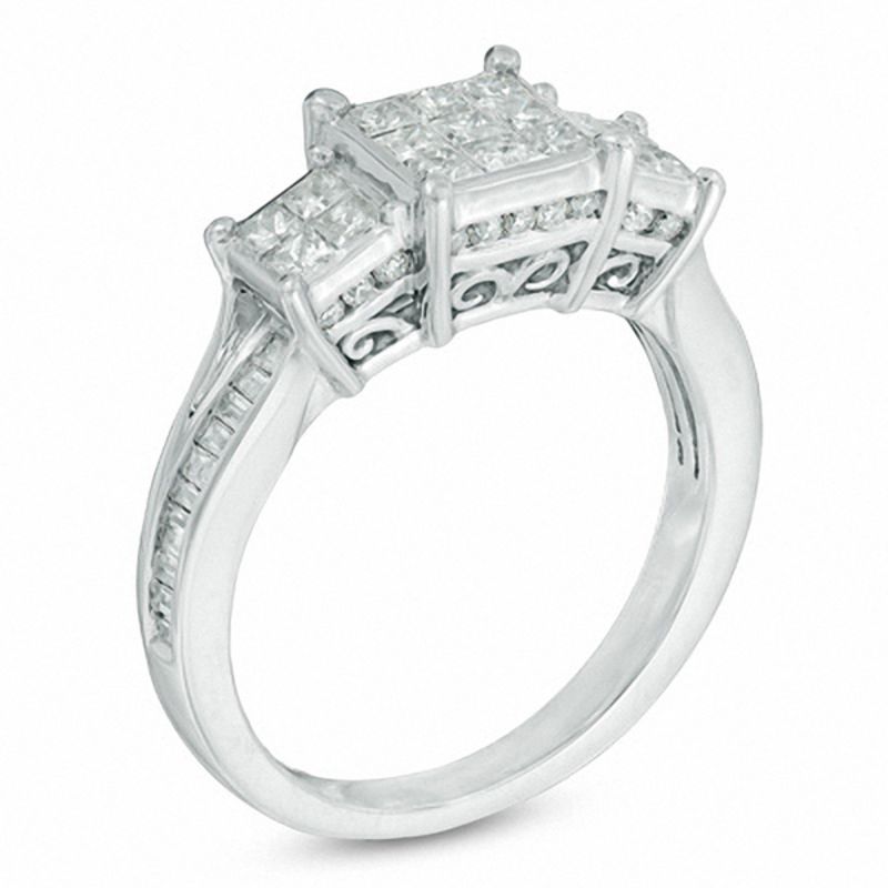 1.00 CT. T.W. Princess-Cut Composite Diamond Three Stone Engagement Ring 10K White Gold